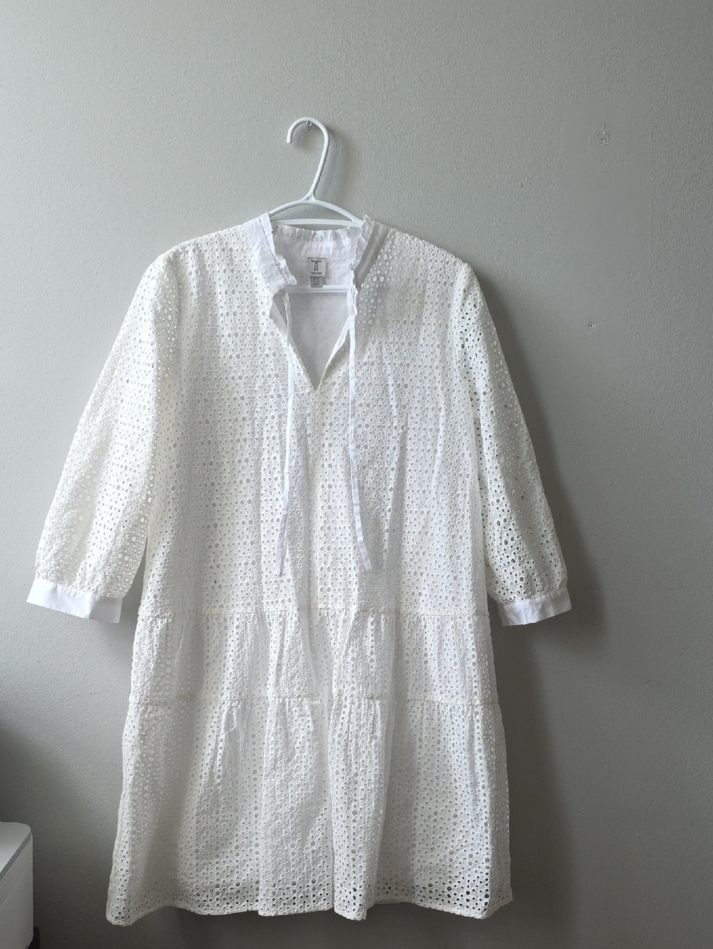 Tristan White Eyelet Tie-Neck Mini Dress